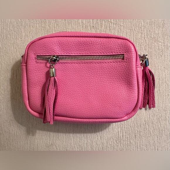 Alexandra De Curtis Genuine Italian Leather Pink Crossbody with Tassels. NEW - Picture 4 of 7